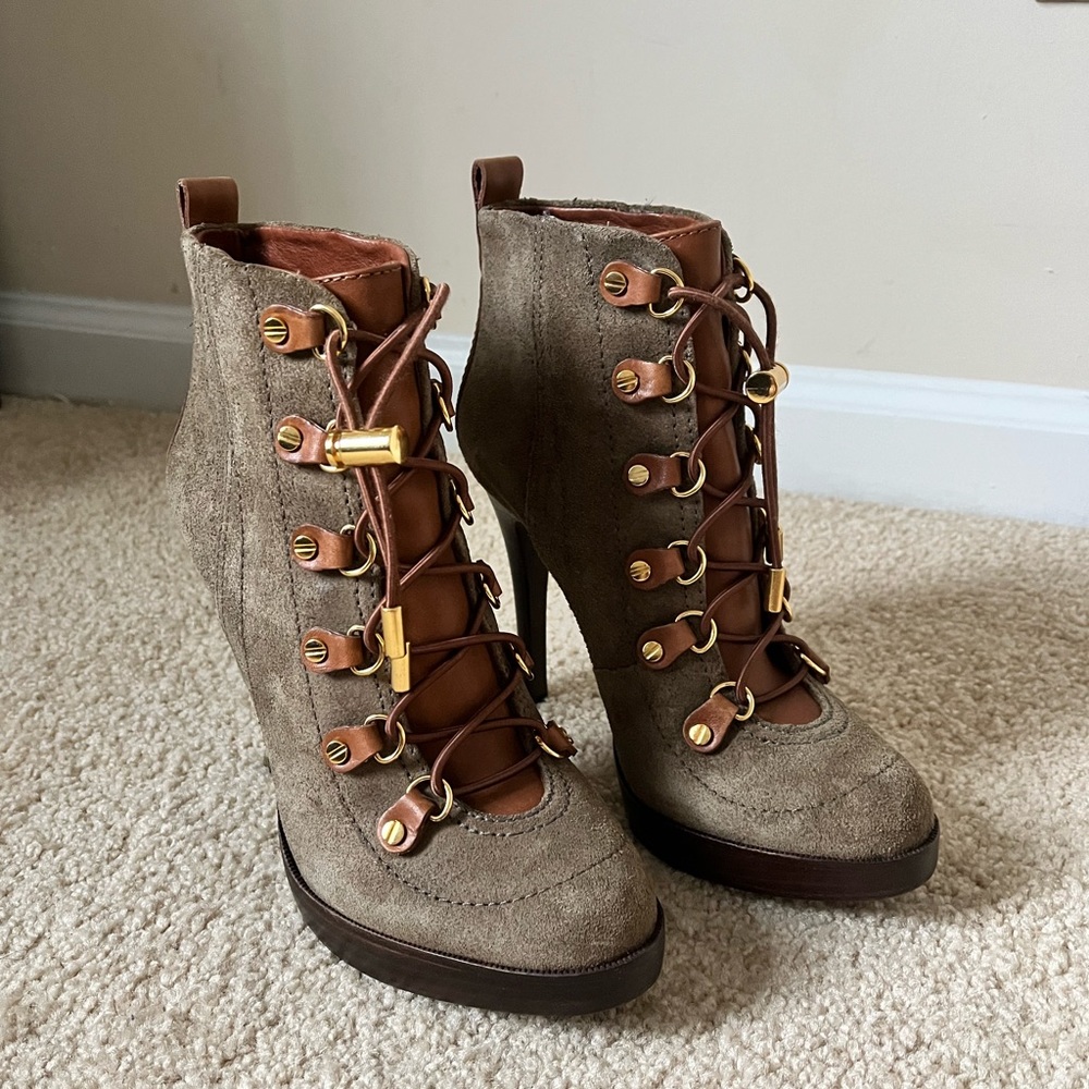 Tory Burch Halima Boots Suede Leather Ankle Bootie